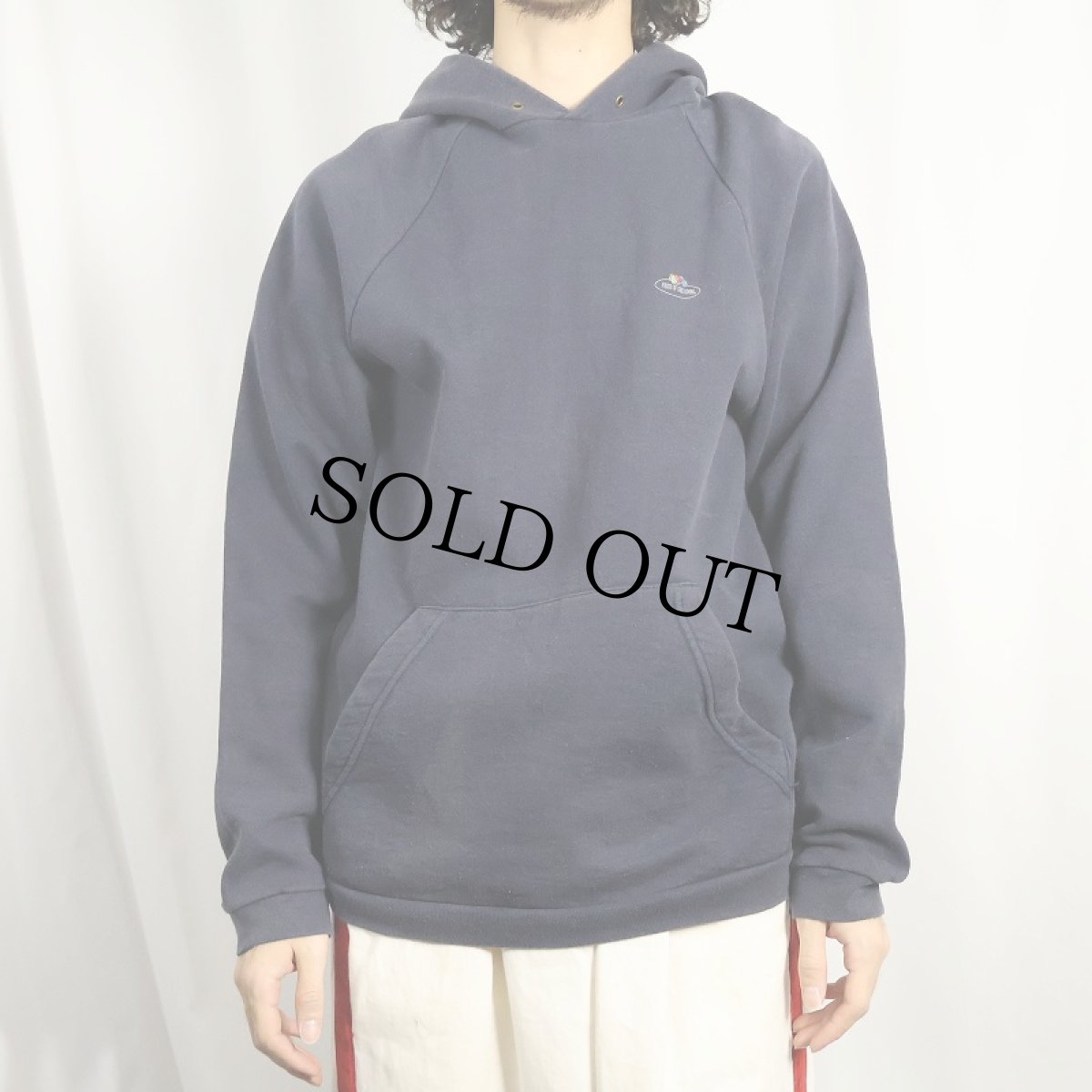 画像2: 90's EURO FRUIT OF THE LOOM ロゴプリントスウェットフーディー NAVY M (2)