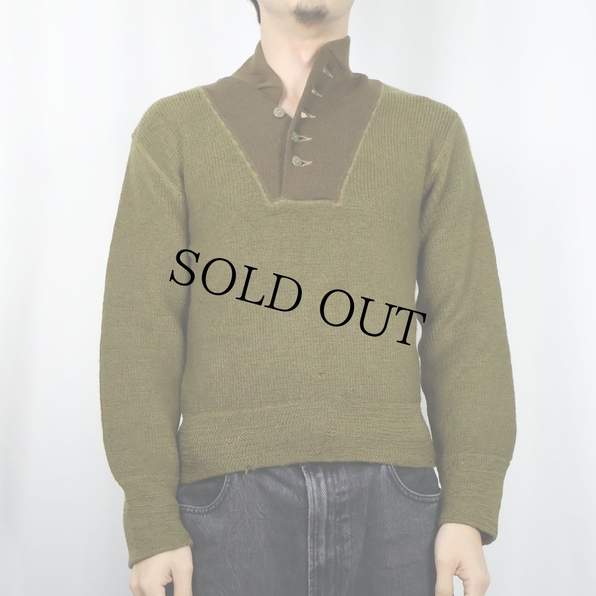 画像2: 40's U.S.ARMY 5ボタン ウールニット ジープセーター SMALL (2)