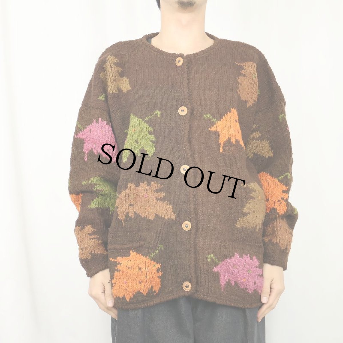 画像2: THE TERRITORY AHEAD 総柄 ウールニットカーディガン XL (2)