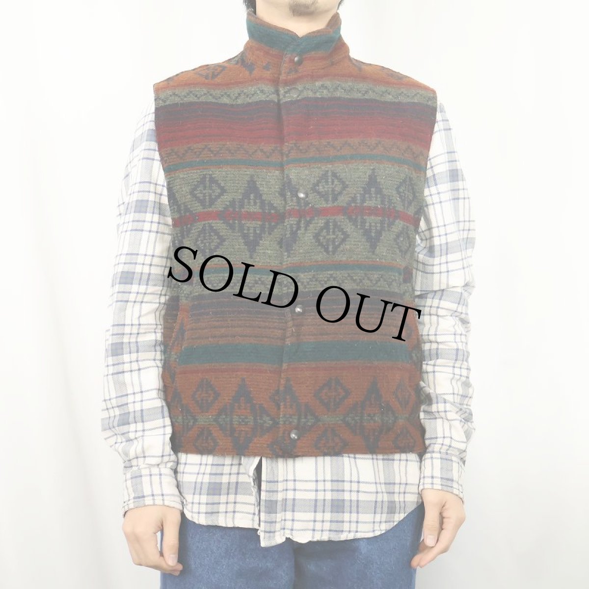 画像2: 80's Woolrich USA製 “NORDIC NAVAJO” 裏キルティング ウールベスト M (2)