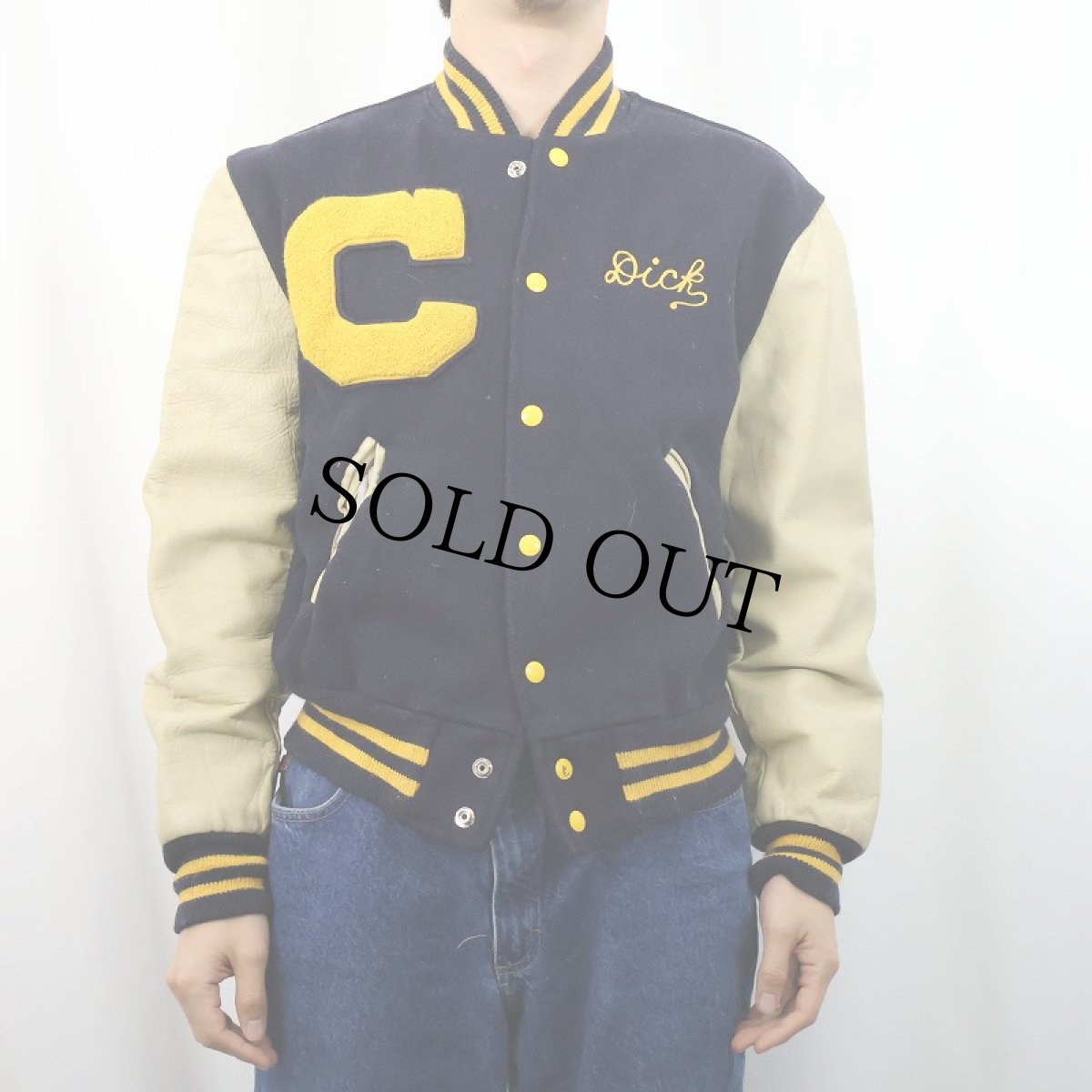 画像4: 60's Reed Sportswear チェーン刺繍 ウール×レザー スタジャン (4)