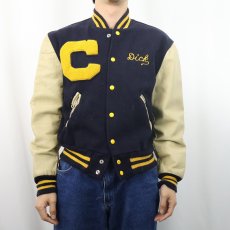 画像2: 60's Reed Sportswear チェーン刺繍 ウール×レザー スタジャン (2)