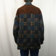 画像3: UK製 スエード切り替え チェック柄 パッチワーク ウールジャケット (3)