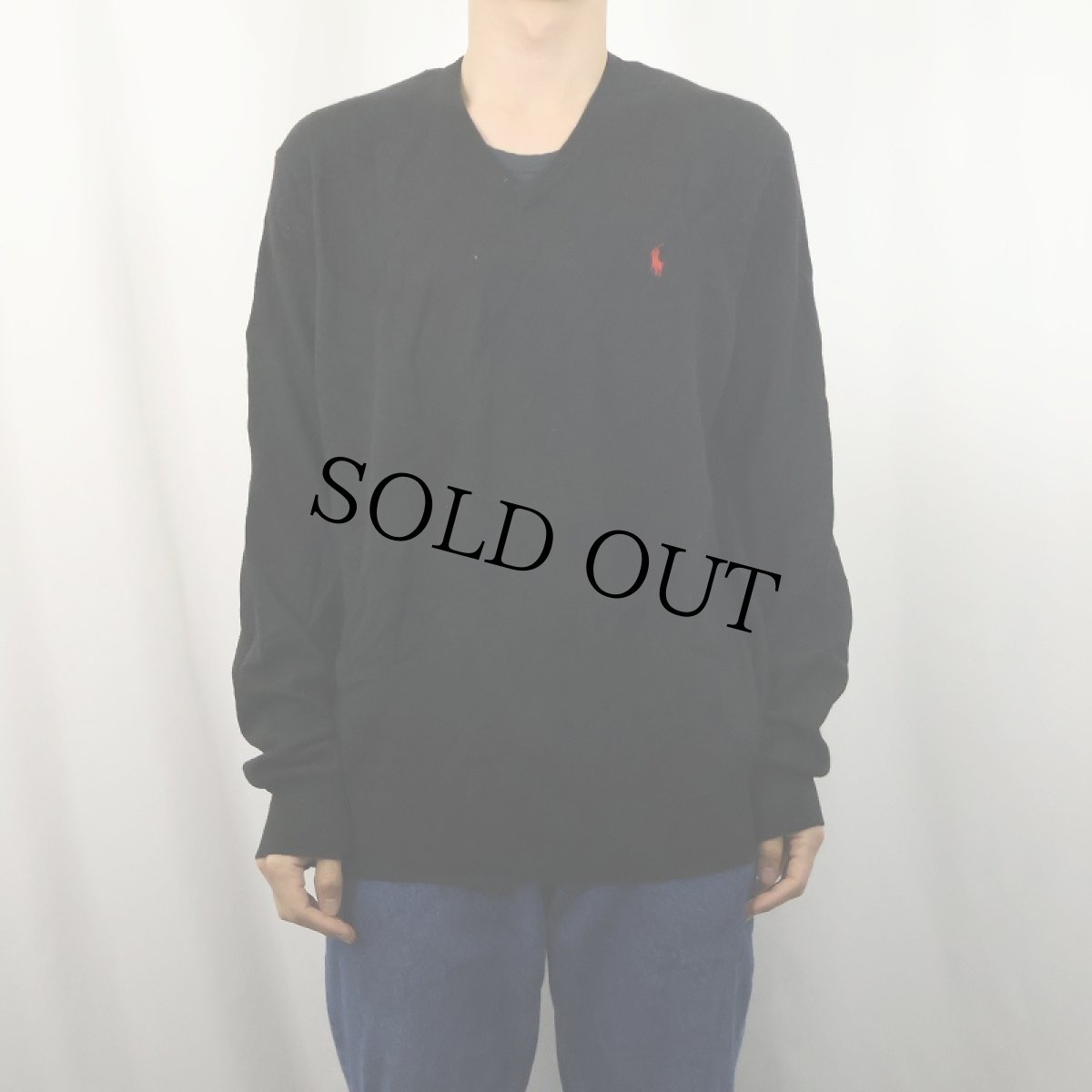 画像2: POLO Ralph Lauren メリノウール Vネックニットセーター BLACK XL (2)