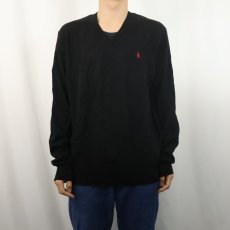 画像2: POLO Ralph Lauren メリノウール Vネックニットセーター BLACK XL (2)