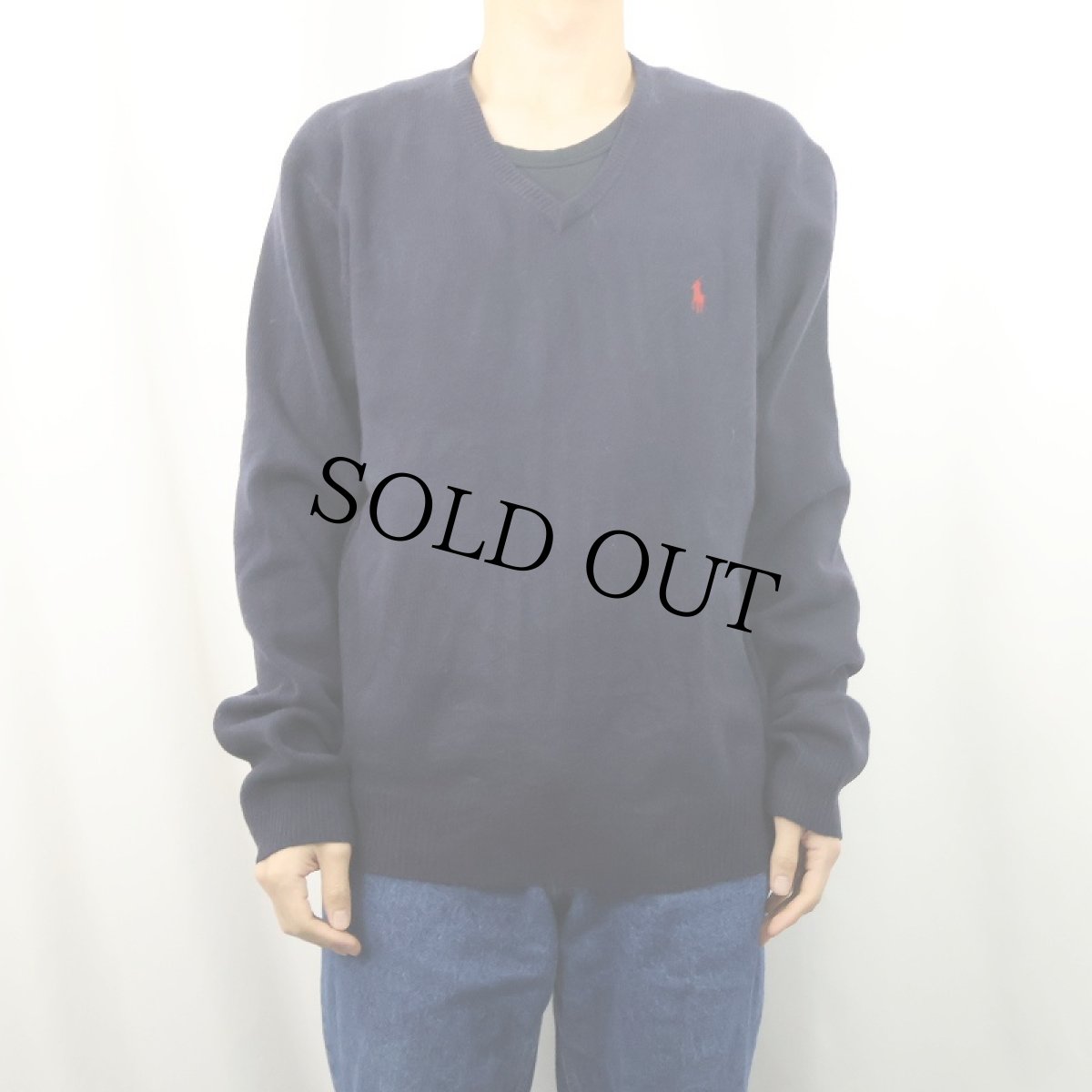 画像2: POLO Ralph Lauren Vネック ウールニットセーター NAVY L (2)