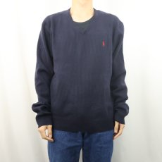 画像2: POLO Ralph Lauren Vネック ウールニットセーター NAVY L (2)