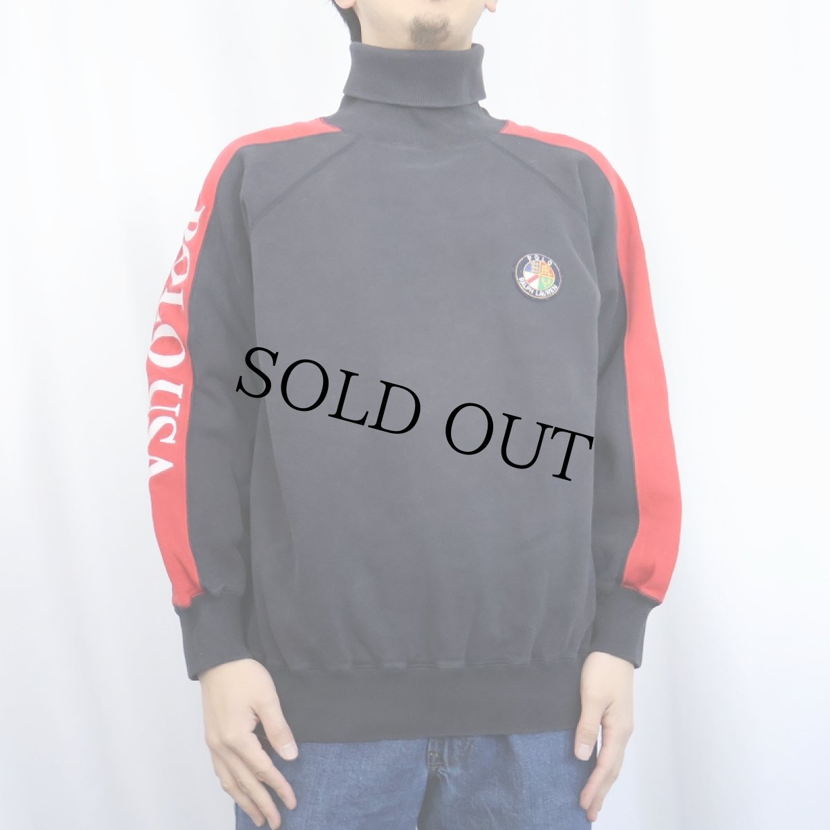画像2: 90's Ralph Lauren クッキーパッチ タートルネックスウェット BLACK M (2)