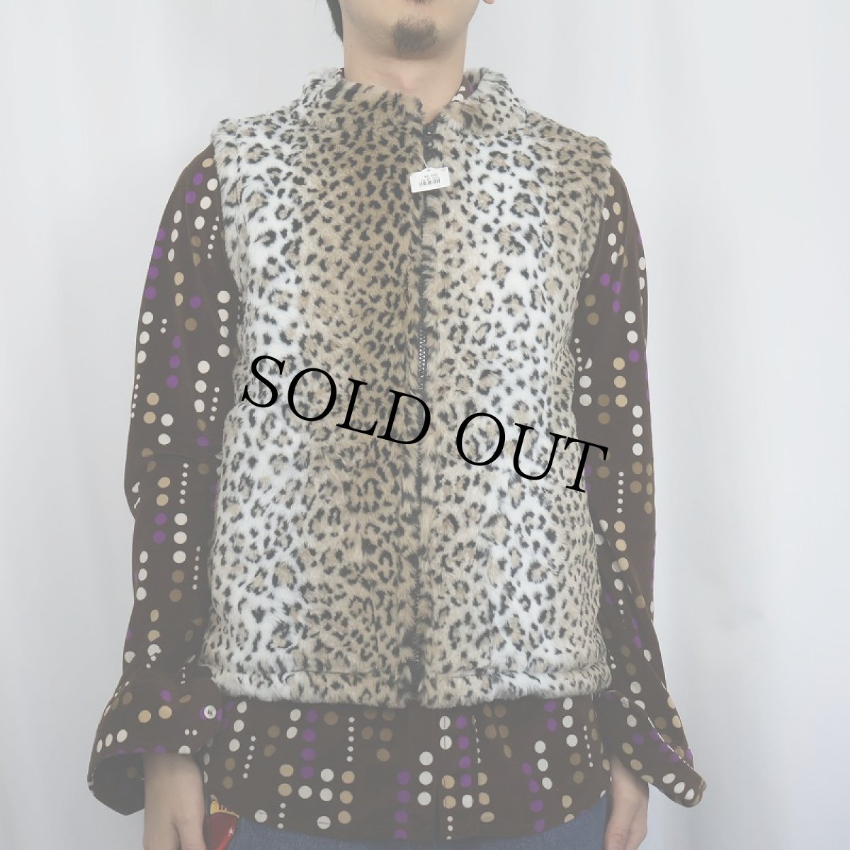 画像2: 90's Cobblestone Canyon USA製 レオパード柄 フェイクファーベスト (2)