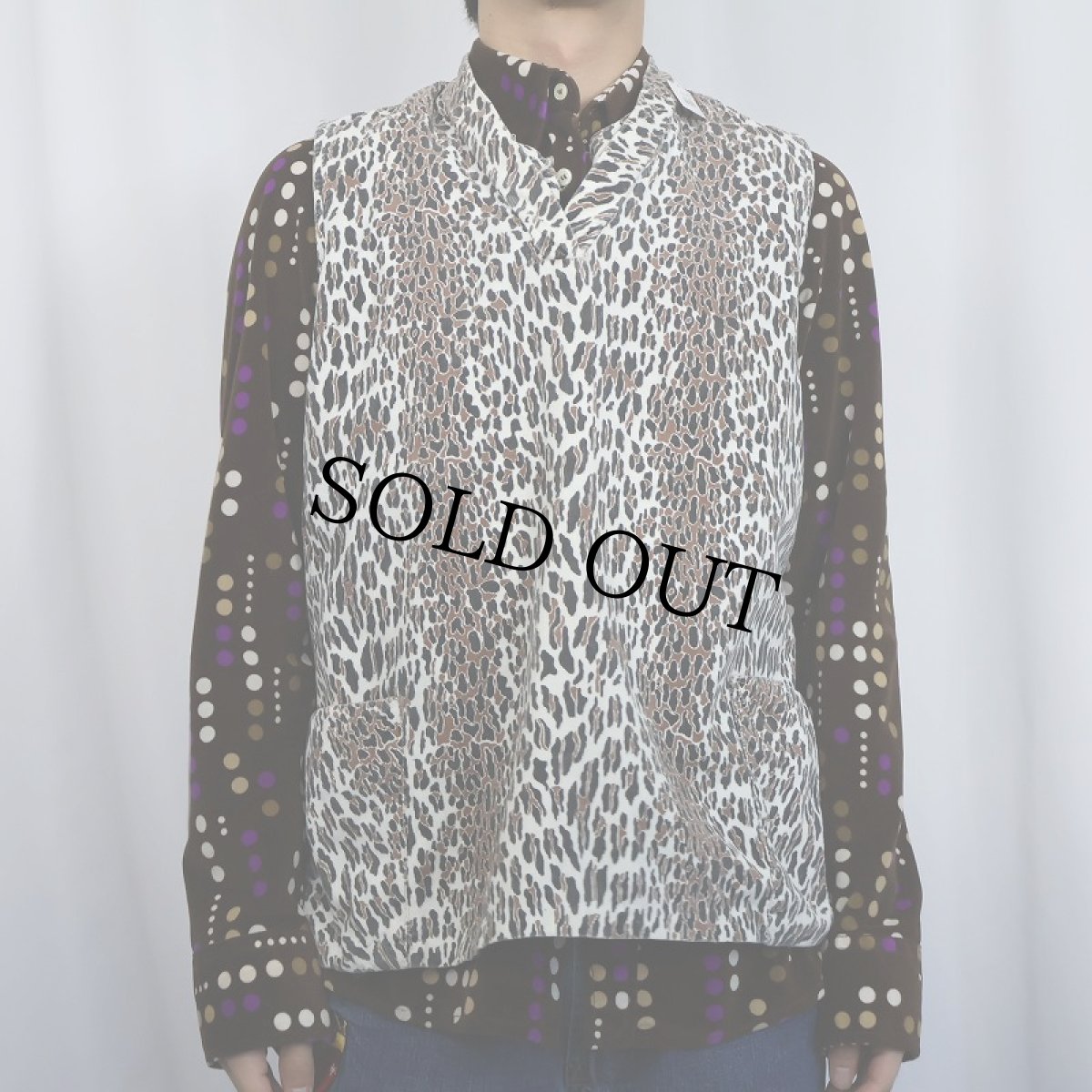 画像2: ハンドメイド レオパード柄 コーデュロイベスト (2)