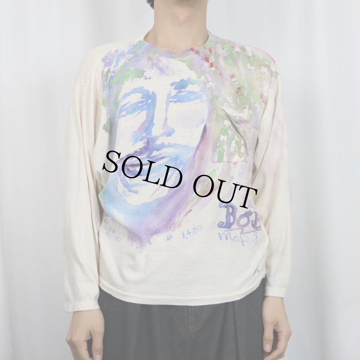 画像2: 90's Winston Haycock PORTUGAL製 ハンドペイントロンT M (2)