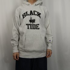 画像2: 90's Champion REVERSE WEAVE USA製 "BLACK TIDE" プリントスウェットフーディー XL (2)