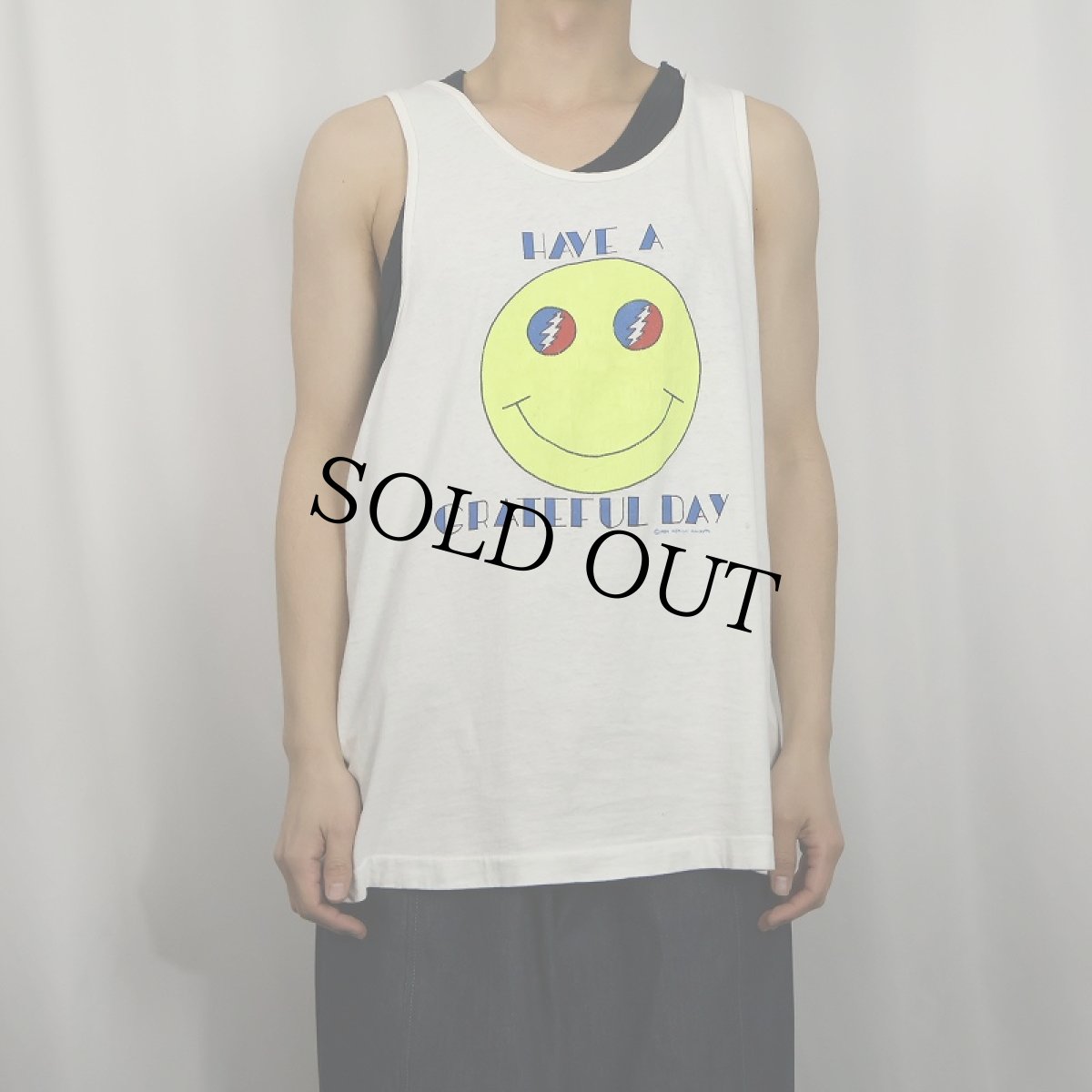 画像2: 80's USA製 GRATEFUL DEAD "HAVE A GRATEFUL DAY" ロックバンド プリントタンクトップ XL (2)