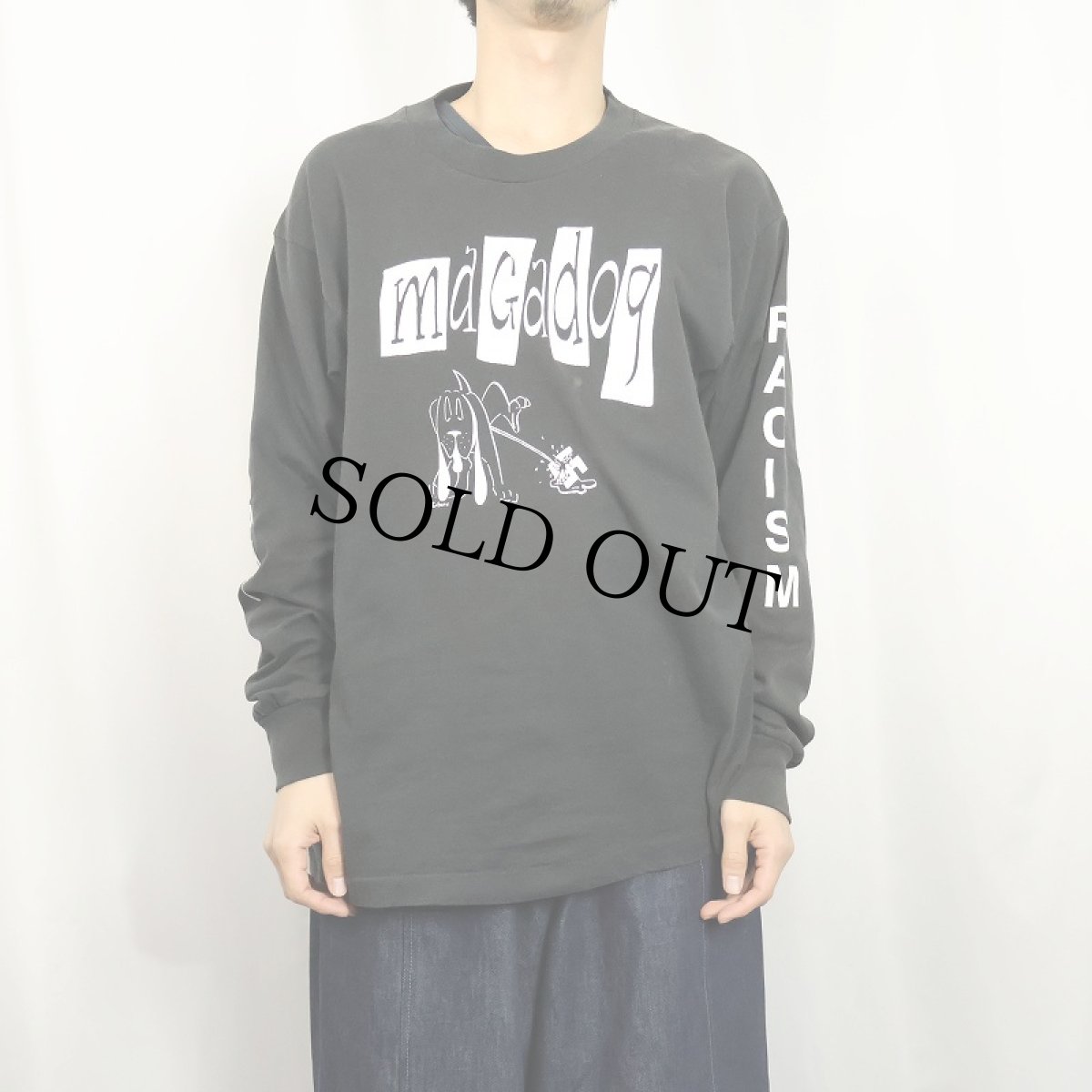画像2: 90's Magadog USA製 "RACISM FIGHT" スカバンド プリントロン BLACK XL (2)