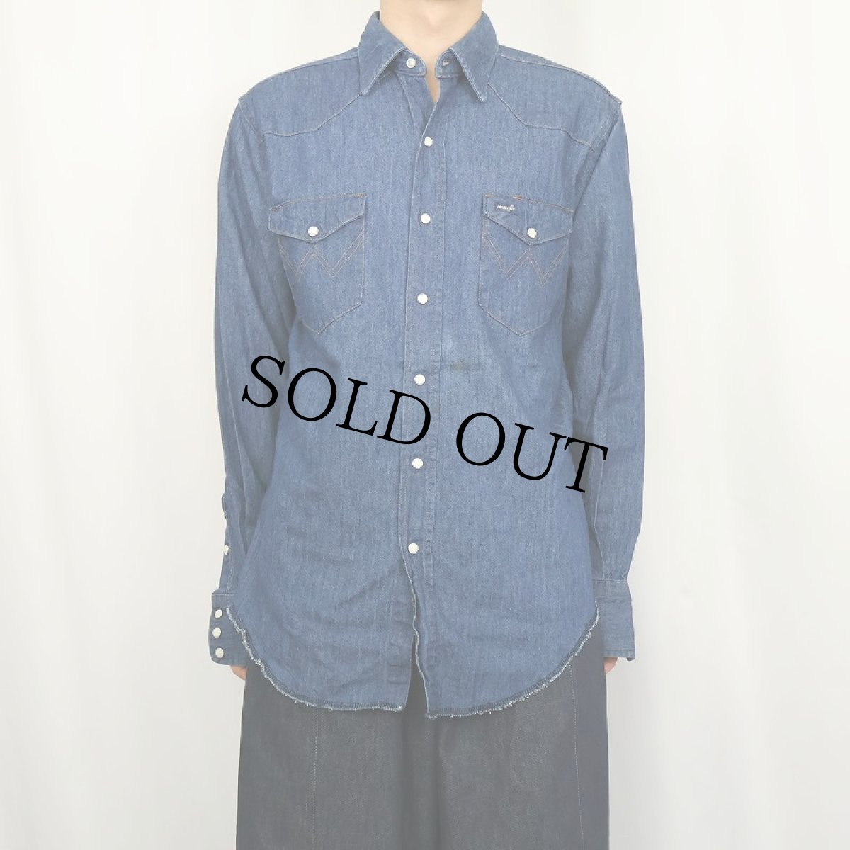 画像2: 80's Wrangler USA製 デニムウエスタンシャツ SIZE16×34 (2)