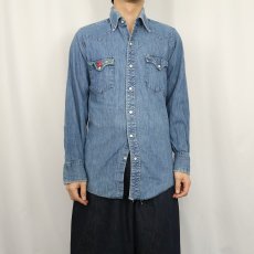 画像2: 70's LONG HORN ハンド刺繍入り デニムウエスタンシャツ (2)