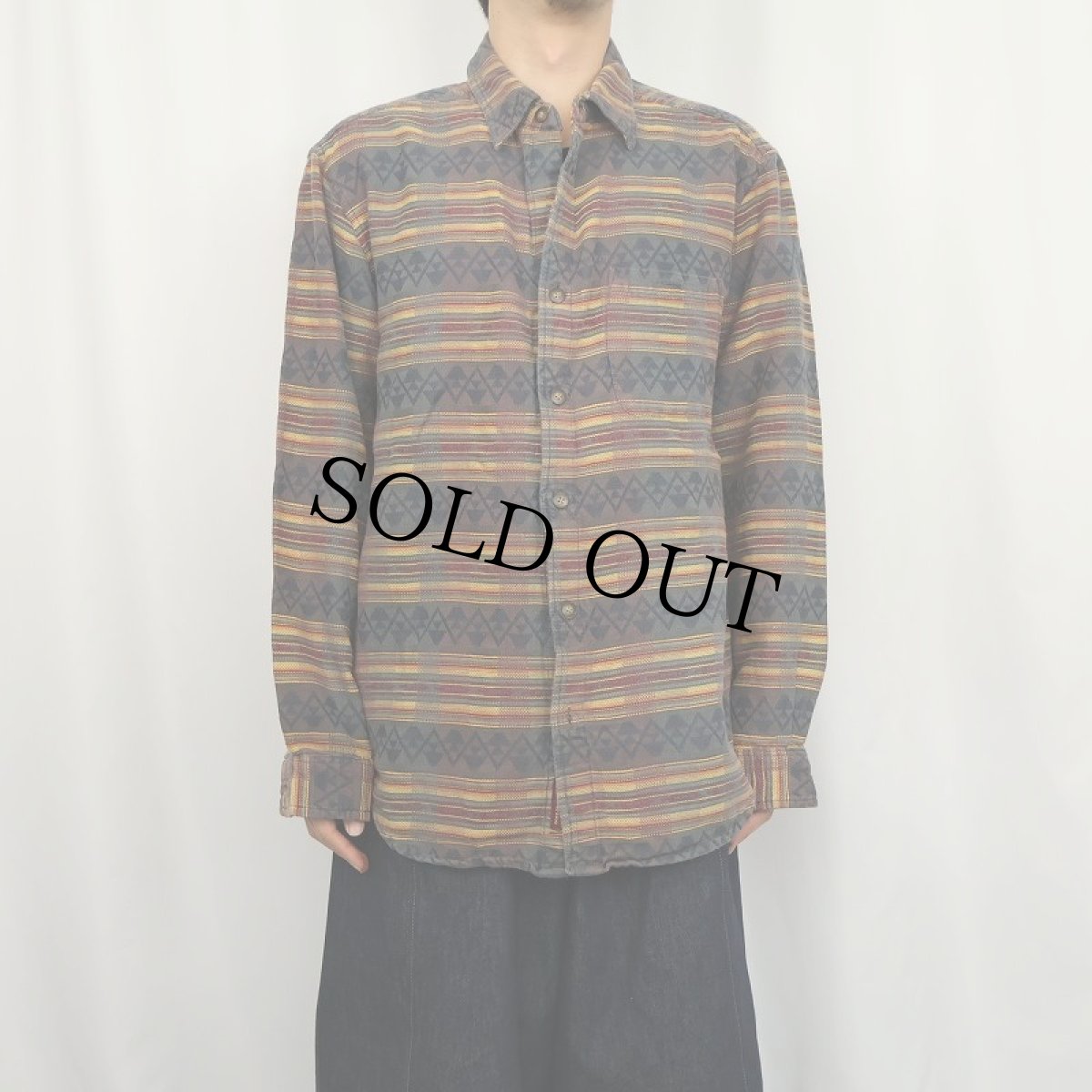画像2: 90's THE TERRITORY AHEAD ボーダー柄 コットンシャツ L (2)