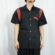 画像3: 70's Hilton USA製 "Clay's Barber Shop" チェーン刺繍 コットンボウリングシャツ BLACK L (3)