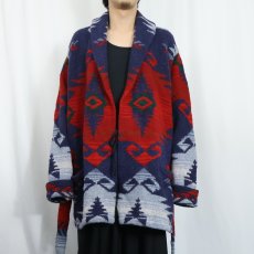 画像2: LAUREN RALPH LAUREN ネイティブ柄 ショールカラー ウールニットガウン (2)