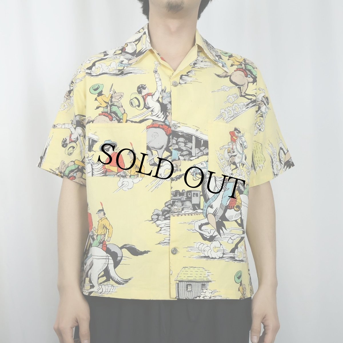 画像2: 40's〜 カウボーイ柄 コットンアロハシャツ (2)