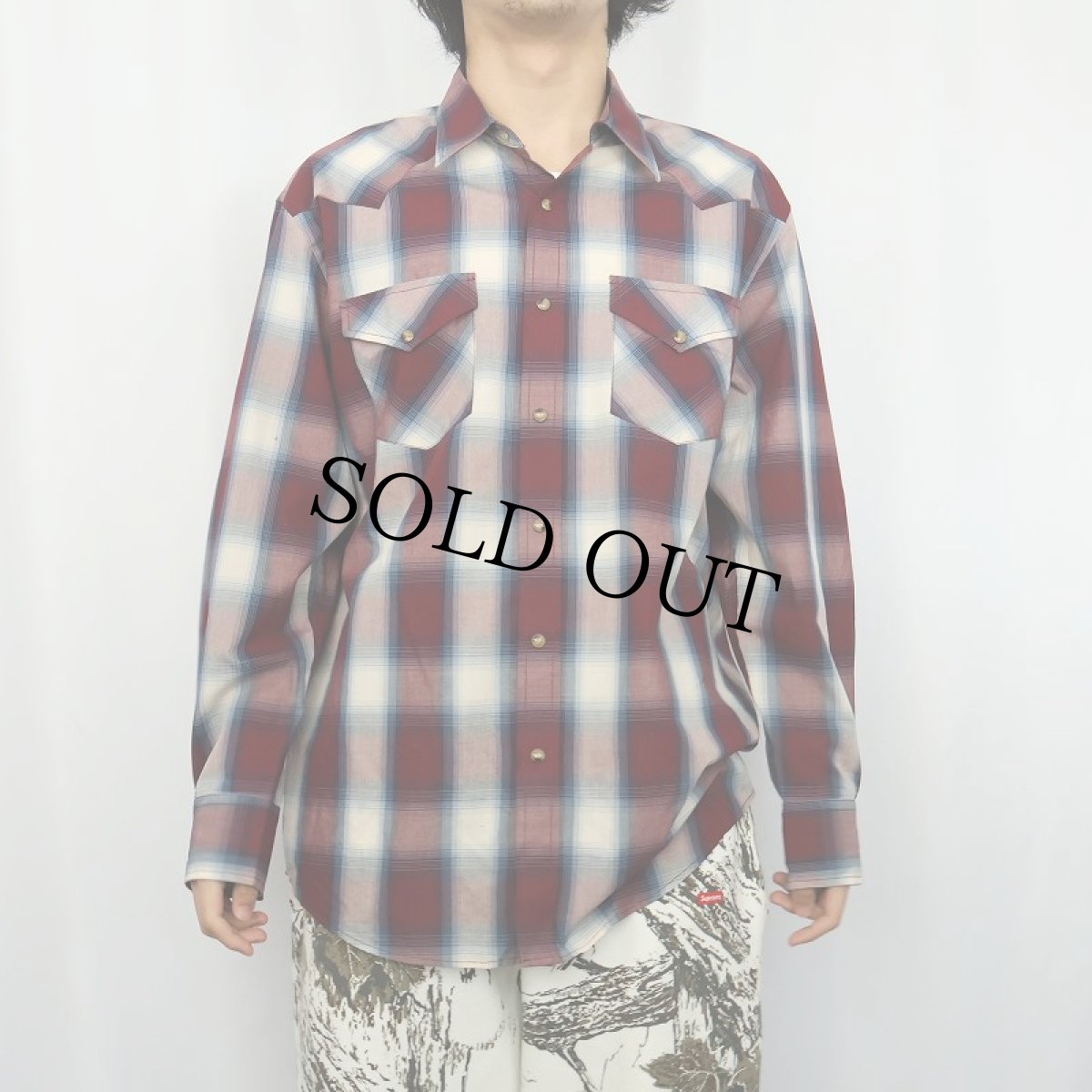 画像2: PENDLETON オンブレーチェック柄 コットン×ポリエステル ウエスタンシャツ L (2)