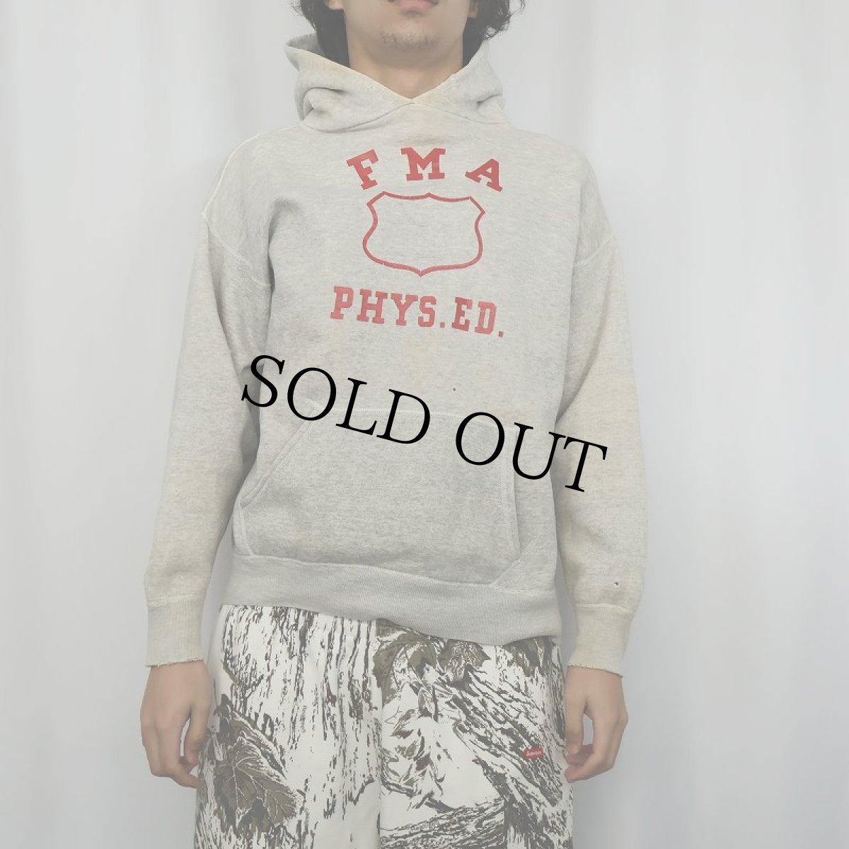 画像2: 60's HANES "FMA PHYS.ED." プリントスウェットフーディー L (2)