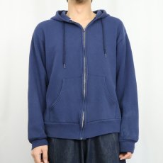 画像2: 80's Gearing Up USA製 裏サーマル スウェットジップパーカー NAVY L (2)