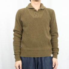 画像2: Ralph Lauren RUGBY エルボーパッチ付き ヘンリーネック コットンニットセーター S (2)