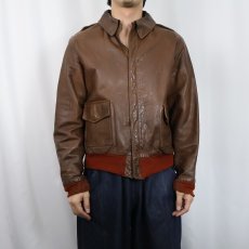画像2: 40's U.S.ARMY AIR FORCE A-2 "AERO LEATHER社製" 赤リブ レザーフライトジャケット SIZE40 (2)