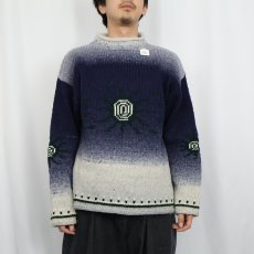 画像2: ネイティブ柄 ロールネック ウールニットセーター (2)