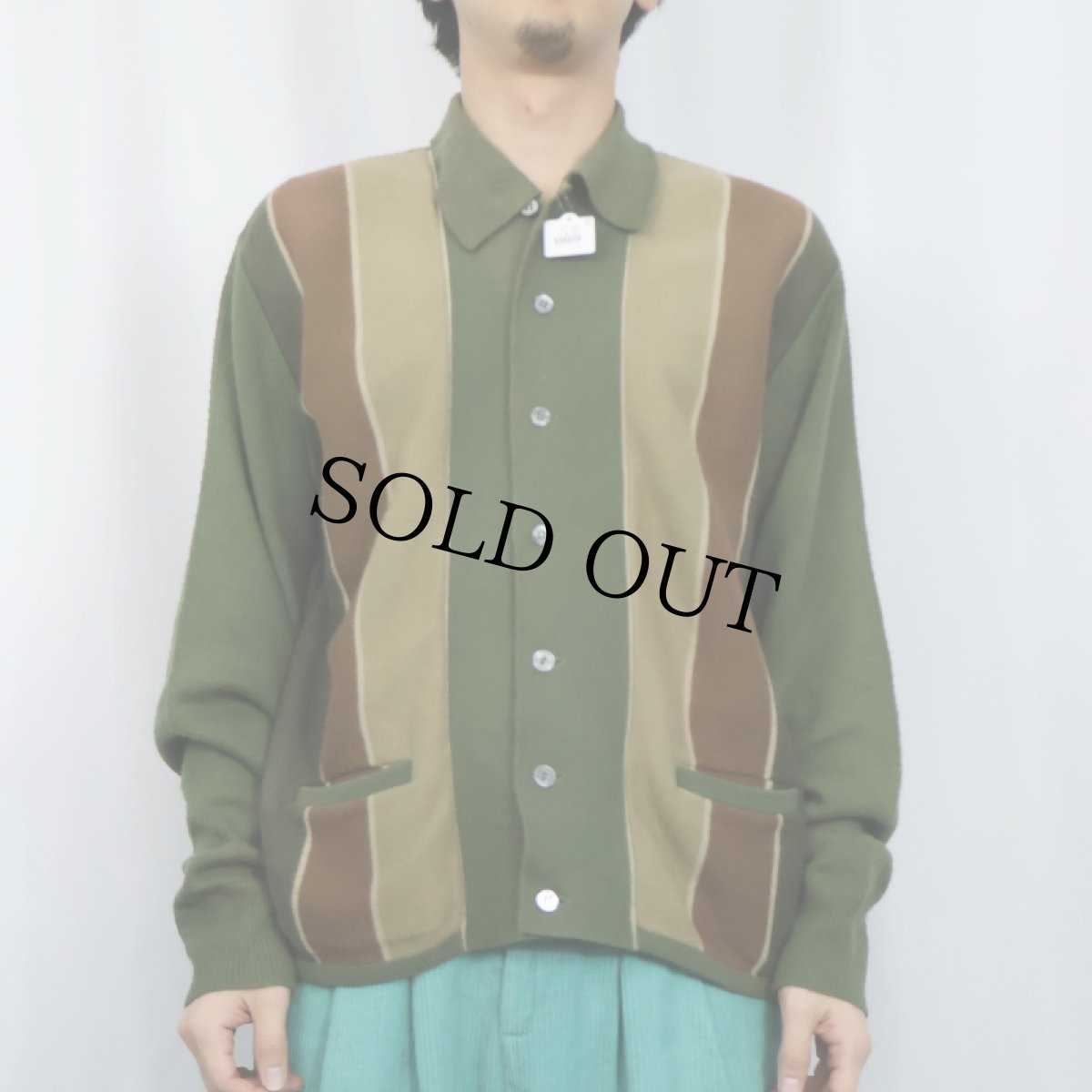 画像2: 60〜70's Orlon by CAMPUS USA製 切り替えデザイン アクリルニットカーディガン M (2)