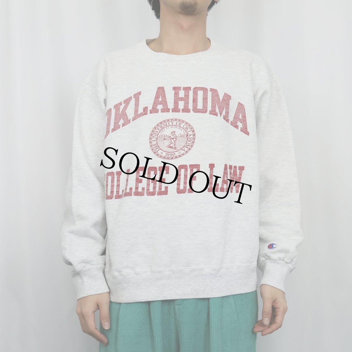 画像2: 80〜90's Champion 青刺繍タグ 中期 USA製 "OKLAHOMA" プリントスウェット XXL (2)