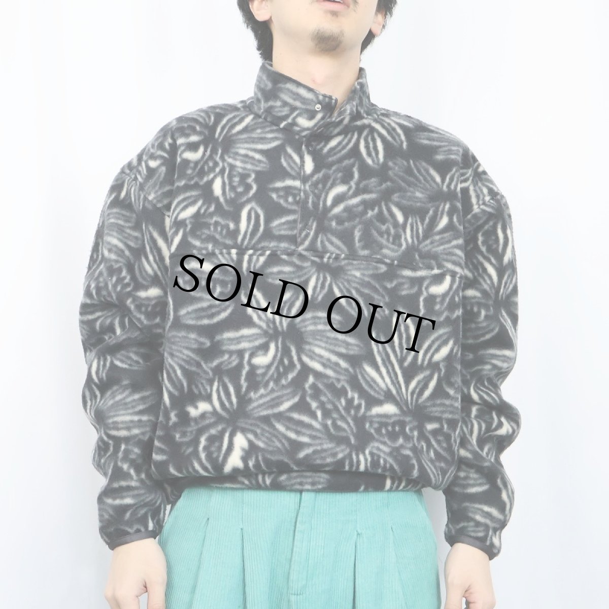 画像2: Pen Field 総柄 ハーフスナップ フリースジャケット M (2)