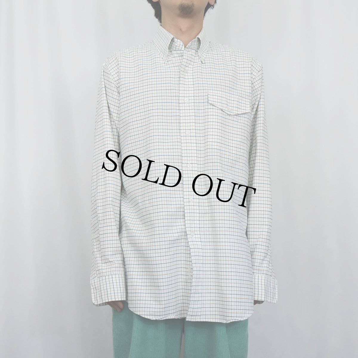 画像2: 80's L.L.Bean USA製 タッタソールチェック柄 コットンポリ ボタンダウンシャツ SIZE16 1/2-35 (2)