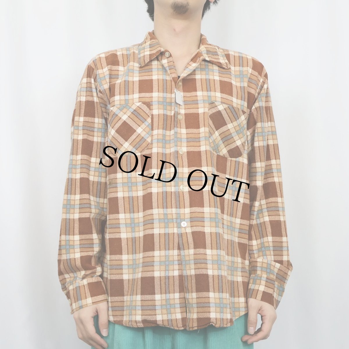 画像2: 70's KINGSPORT チェック柄 ライトネルシャツ XL (2)