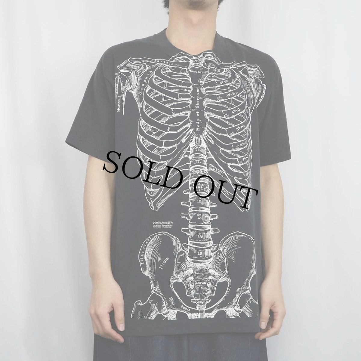 画像3: 90's LESLIE ARWIN USA製 骨格 騙し絵プリントTシャツ BLACK XL (3)