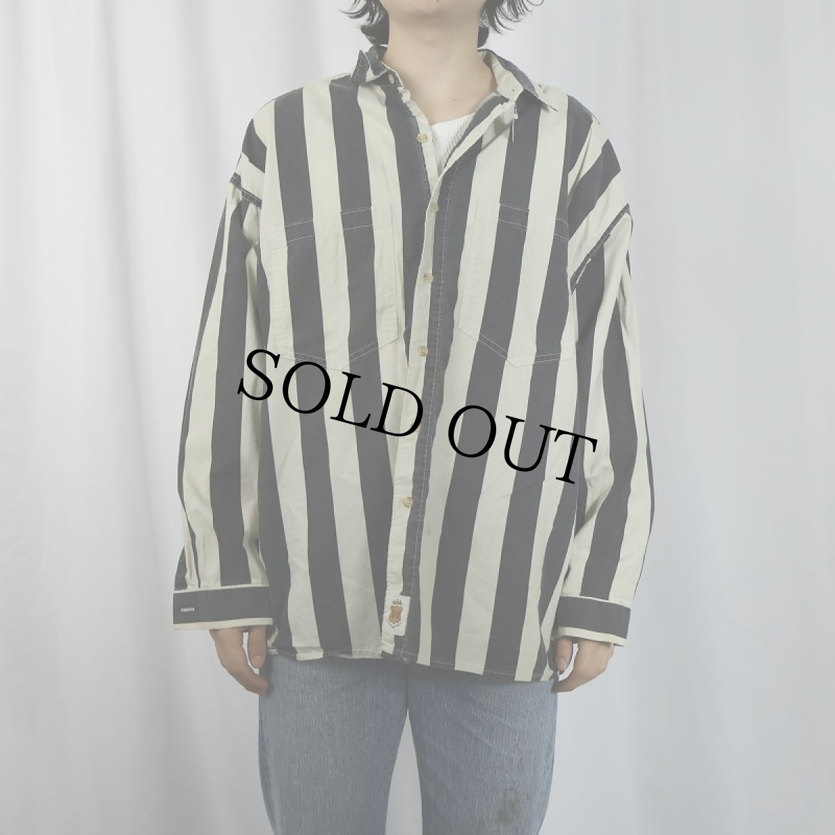 画像2: 〜90's AIR HEROES AUSTRALIA製 ストライプ柄 コットンシャツ L (2)