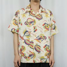 画像2: 40's オールオーバーパターン コットンハワイアンシャツ L (2)