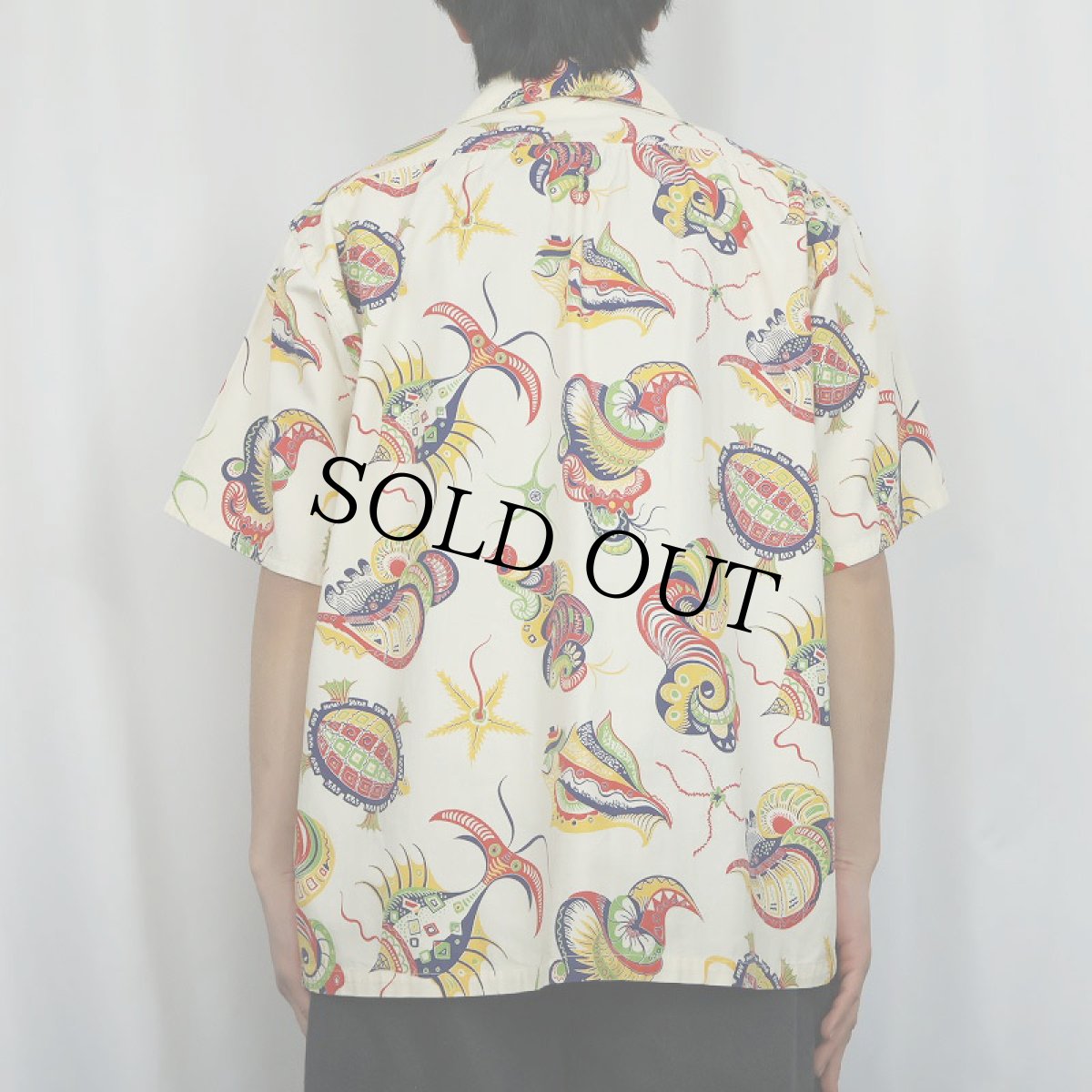 画像3: 40's オールオーバーパターン コットンハワイアンシャツ L (3)