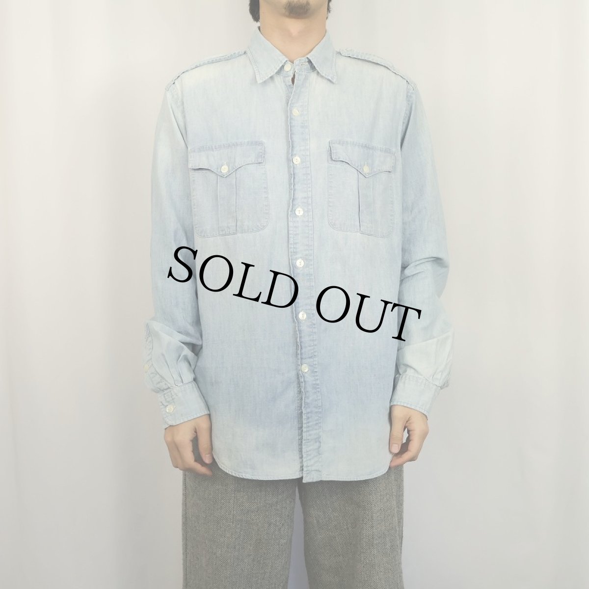 画像2: POLO Ralph Lauren 猫目ボタン シャンブレーシャツ L (2)