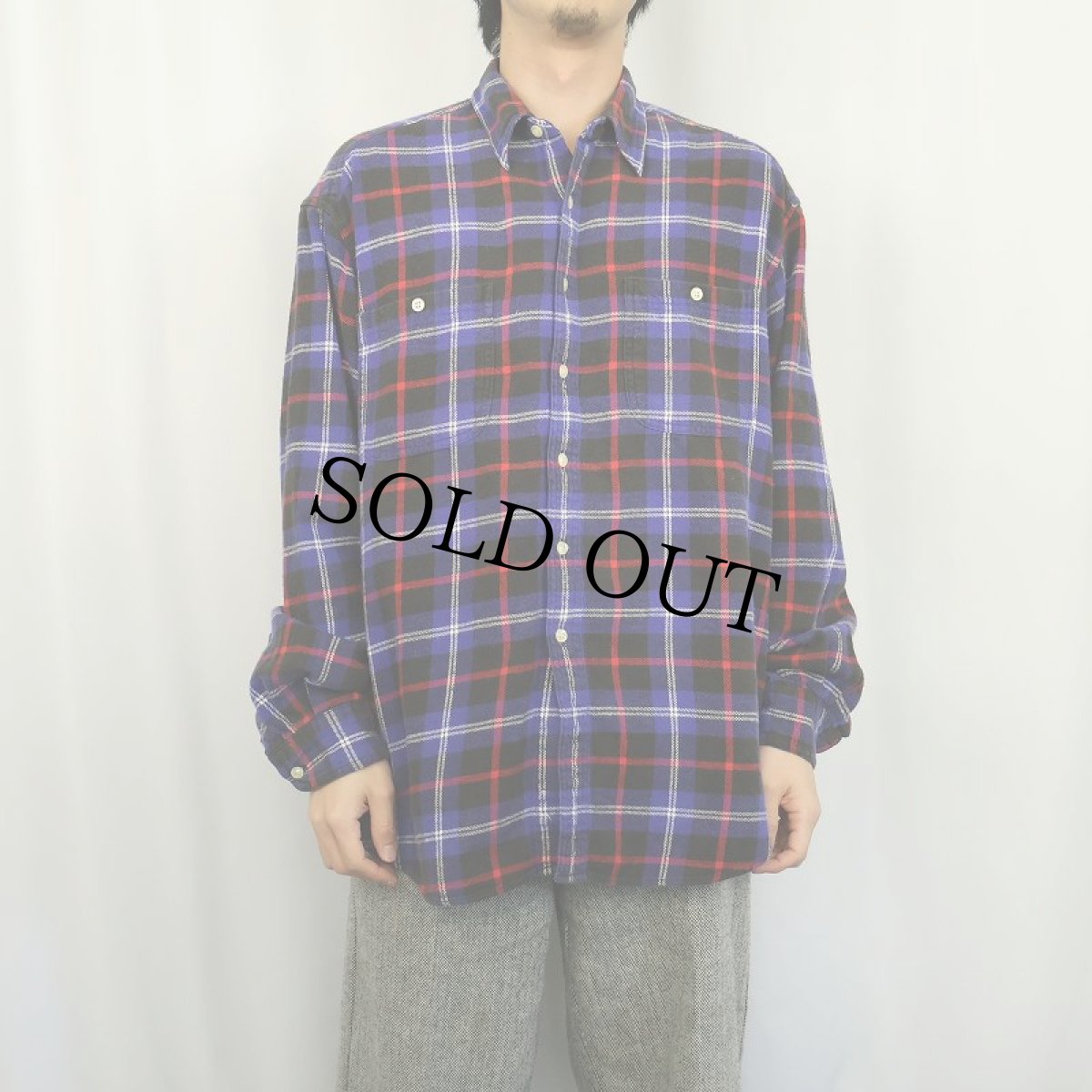 画像2: 90's GAP チェック柄 ライトネルシャツ L (2)