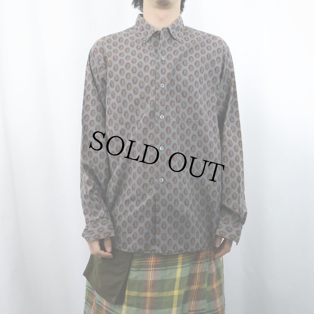 画像2: 60's Morris Casuals 3点留め 総柄コットンボタンダウンシャツ L (2)