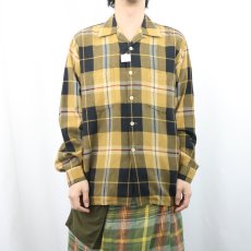 画像2: 60's Manhattan チェック柄 ウール×コットン オープンカラーシャツ M (2)