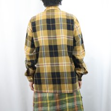 画像3: 60's Manhattan チェック柄 ウール×コットン オープンカラーシャツ M (3)