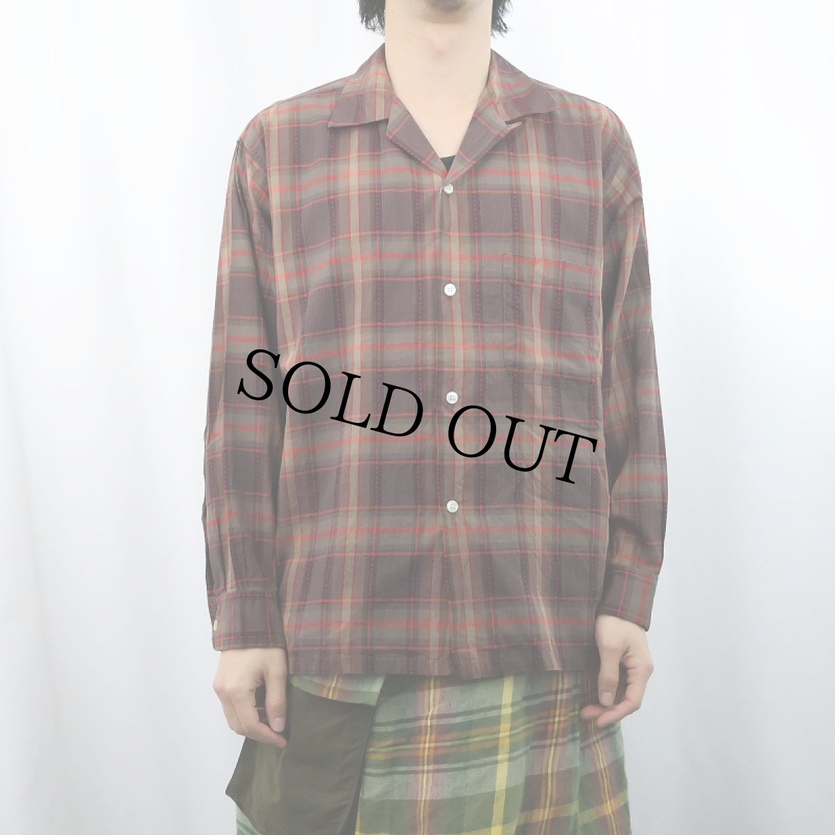 画像2: 50's BRENT チェック柄 コットンオープンカラーシャツ L (2)