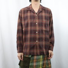 画像2: 50's BRENT チェック柄 コットンオープンカラーシャツ L (2)