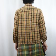 画像3: 50〜60's チェック柄 コットンレーヨン オープンカラーシャツ (3)