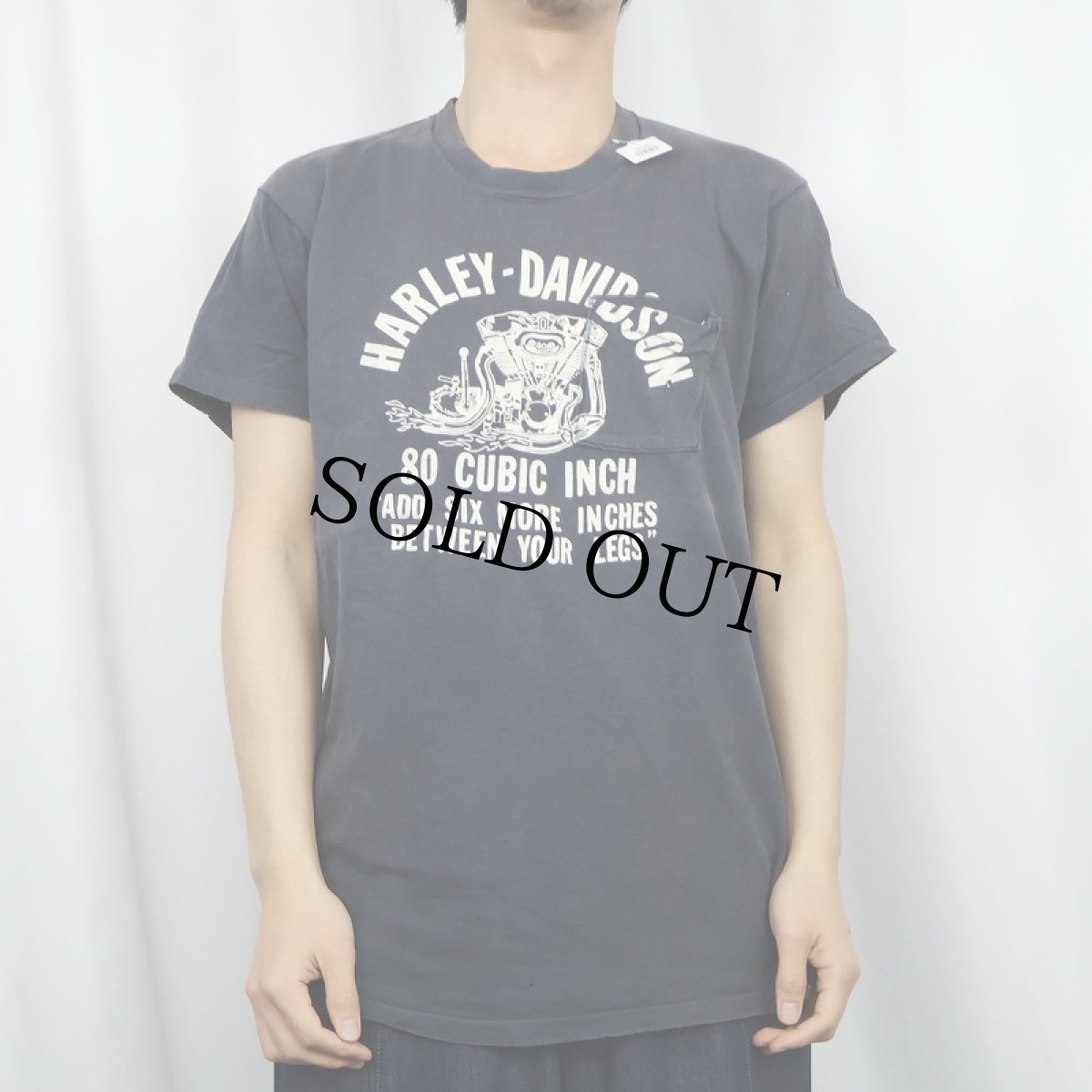 画像2: 80's Harley-Davidson "80 CUBIC INCH" プリント ポケットTシャツ XL (2)