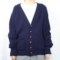 画像2: 80's L.L.Bean USA製 エルボーパッチ付き キャメルヘア×ラムウール ニットカーディガン XL (2)