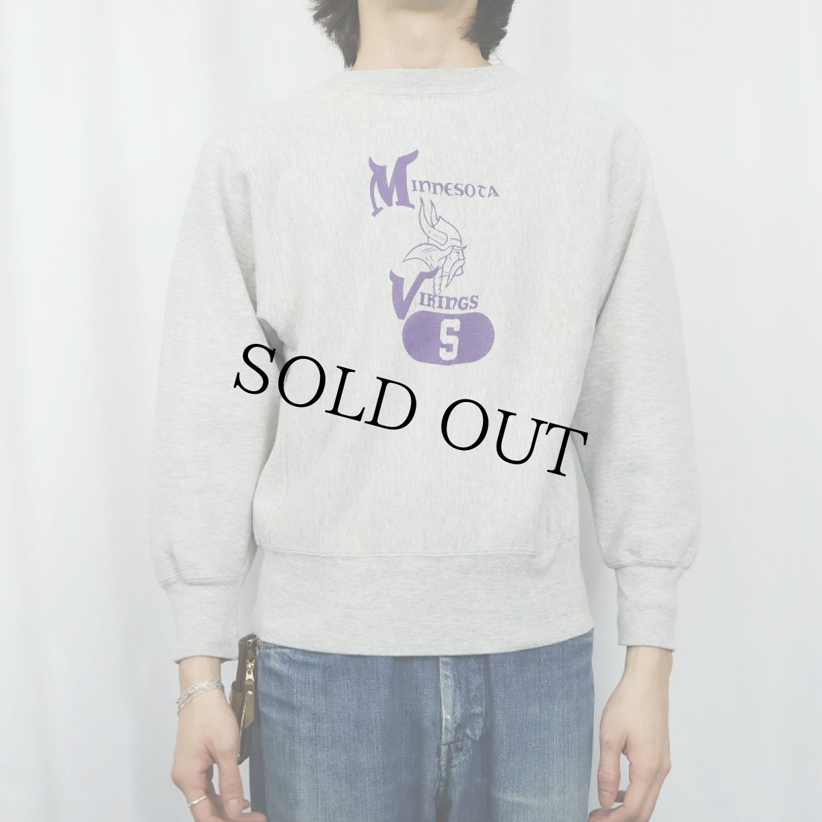 画像2: 80's Champion REVERSE WEAVE USA製 トリコタグ "MINNESOTA VINKINGS" プリントスウェット S (2)